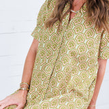 Lillian Matcha Mix Button Midi Dress Gigio