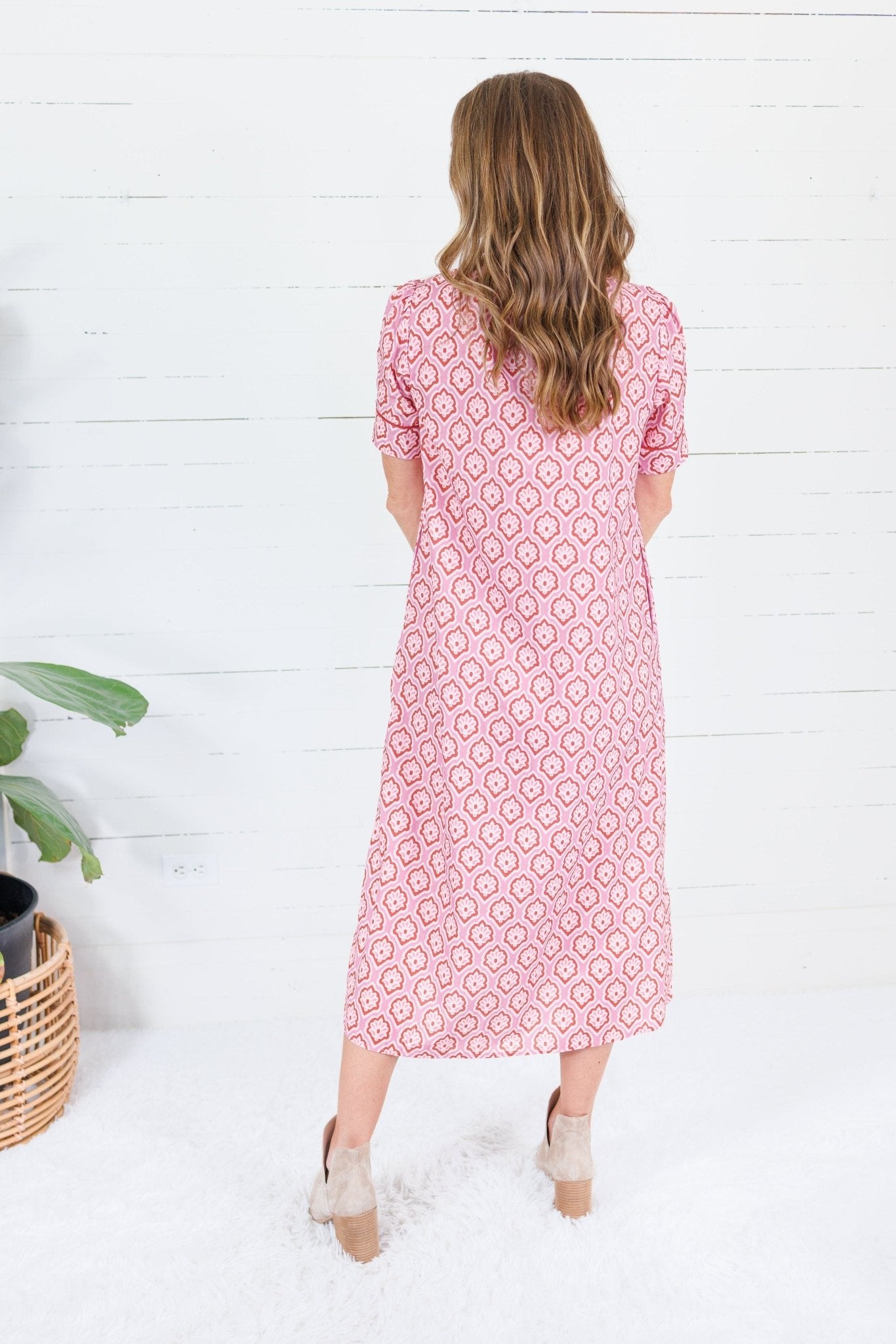 Lillian Mauve Mix Button Midi Dress Gigio