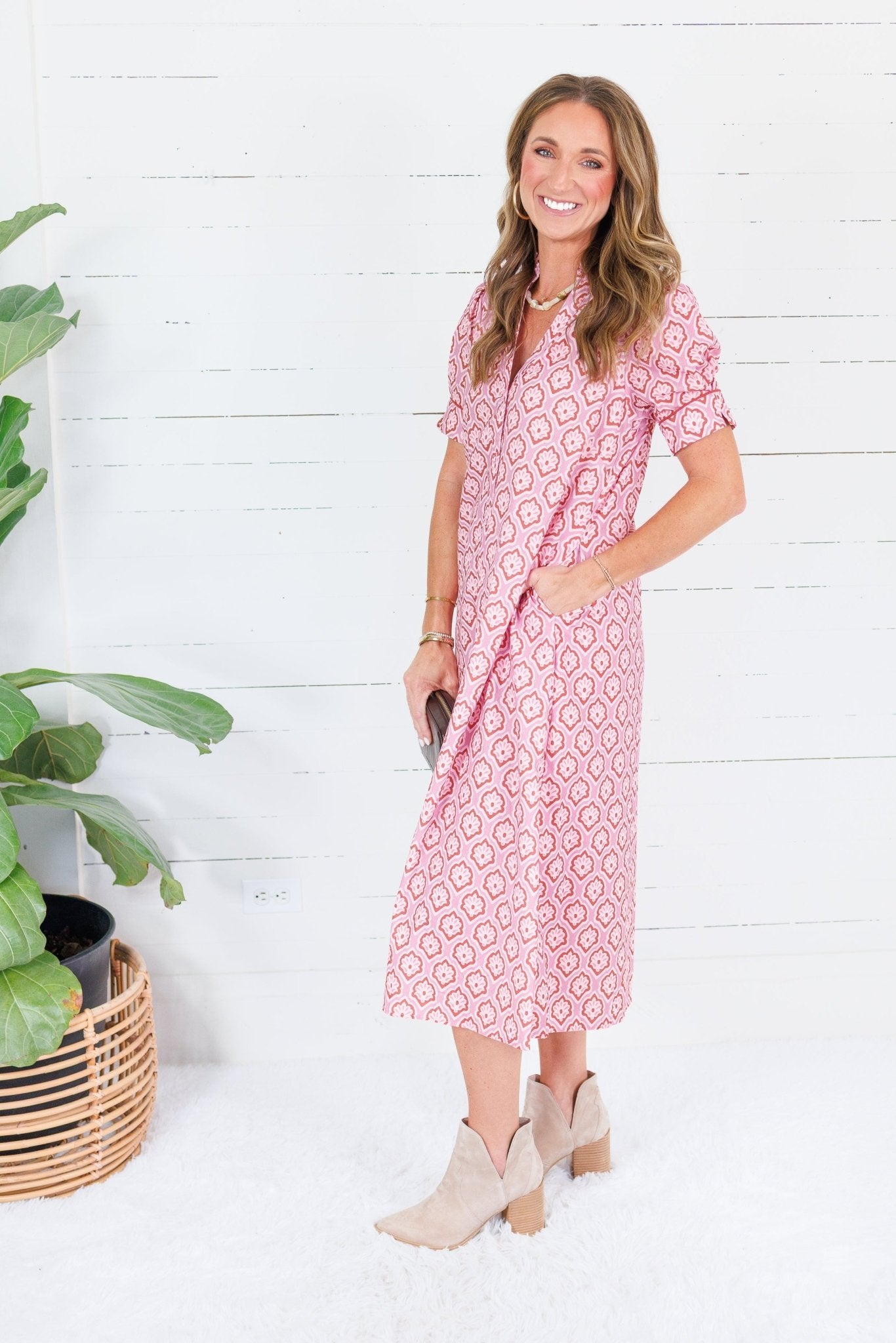 Lillian Mauve Mix Button Midi Dress Gigio