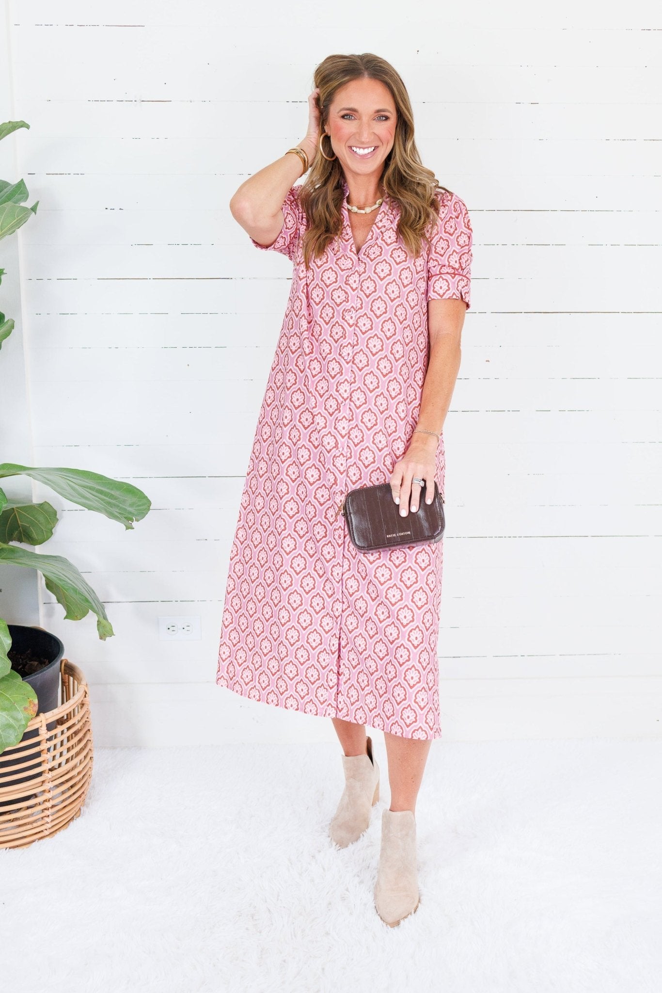 Lillian Mauve Mix Button Midi Dress Gigio