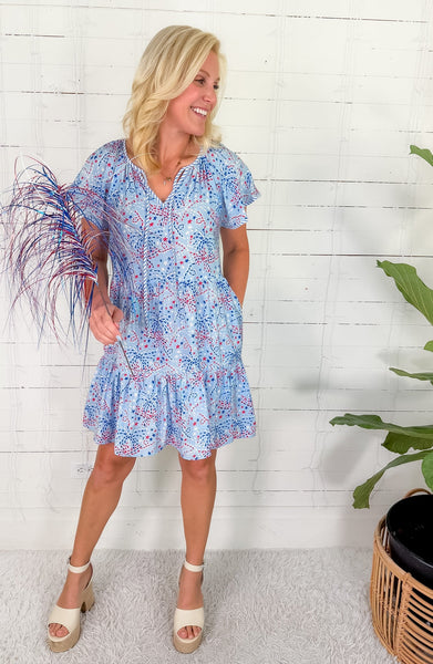 【15】Mary logo mini dress Lillian Star Spangled Blue Mini Dress Mary Square | Clover and Bee