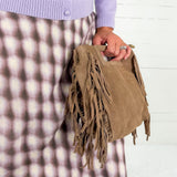 Lilly Taupe Suede Fringe Bag