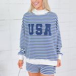 Lincoln Navy + White Stripe Mock Neck Sweatshirt Le Lis