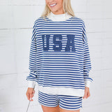 Lincoln Navy + White Stripe Mock Neck Sweatshirt Le Lis