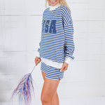 Lincoln Navy + White Stripe Mock Neck Sweatshirt Le Lis