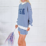 Lincoln Navy + White Stripe Mock Neck Sweatshirt Le Lis