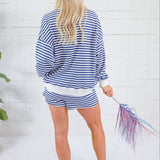 Lincoln Navy + White Stripe Mock Neck Sweatshirt Le Lis