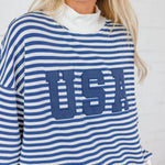 Lincoln Navy + White Stripe Mock Neck Sweatshirt Le Lis