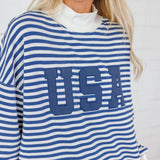 Lincoln Navy + White Stripe Mock Neck Sweatshirt Le Lis