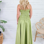 Livvy Bright Olive Smocked Cami Maxi Dress