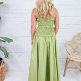 Livvy Bright Olive Smocked Cami Maxi Dress