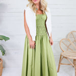 Livvy Bright Olive Smocked Cami Maxi Dress