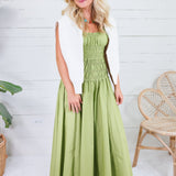 Livvy Bright Olive Smocked Cami Maxi Dress