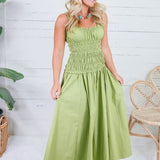 Livvy Bright Olive Smocked Cami Maxi Dress
