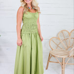 Livvy Bright Olive Smocked Cami Maxi Dress