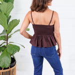 Locke Chocolate Pleated Poplin Strappy Tank Entro