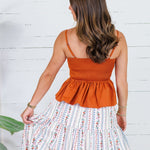 Locke Cinnamon Pleated Poplin Strappy Tank