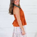 Locke Cinnamon Pleated Poplin Strappy Tank