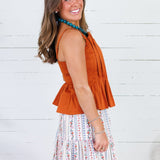Locke Cinnamon Pleated Poplin Strappy Tank