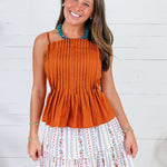 Locke Cinnamon Pleated Poplin Strappy Tank