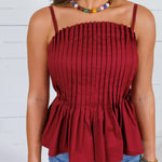 Locke Merlot Pleated Poplin Strappy Tank