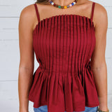 Locke Merlot Pleated Poplin Strappy Tank