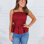Locke Merlot Pleated Poplin Strappy Tank