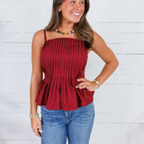 Locke Merlot Pleated Poplin Strappy Tank