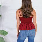 Locke Merlot Pleated Poplin Strappy Tank