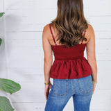 Locke Merlot Pleated Poplin Strappy Tank