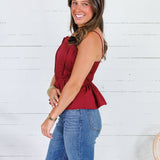 Locke Merlot Pleated Poplin Strappy Tank