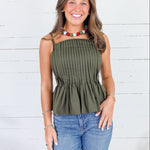 Locke Olive Pleated Poplin Strappy Tank