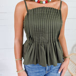 Locke Olive Pleated Poplin Strappy Tank