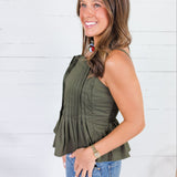 Locke Olive Pleated Poplin Strappy Tank