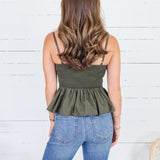 Locke Olive Pleated Poplin Strappy Tank