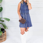 Lola Navy Faux Suede Belted Dress Skies are Blue