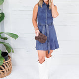 Lola Navy Faux Suede Belted Dress Skies are Blue