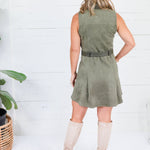 Lola Olive Faux Suede Belted Dress Skies are Blue