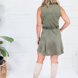 Lola Olive Faux Suede Belted Dress Skies are Blue