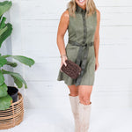 Lola Olive Faux Suede Belted Dress Skies are Blue