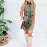 Lola Olive Faux Suede Belted Dress Skies are Blue