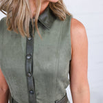 Lola Olive Faux Suede Belted Dress Skies are Blue