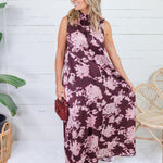 Lorelei Burgundy Abstract Floral Maxi Dress