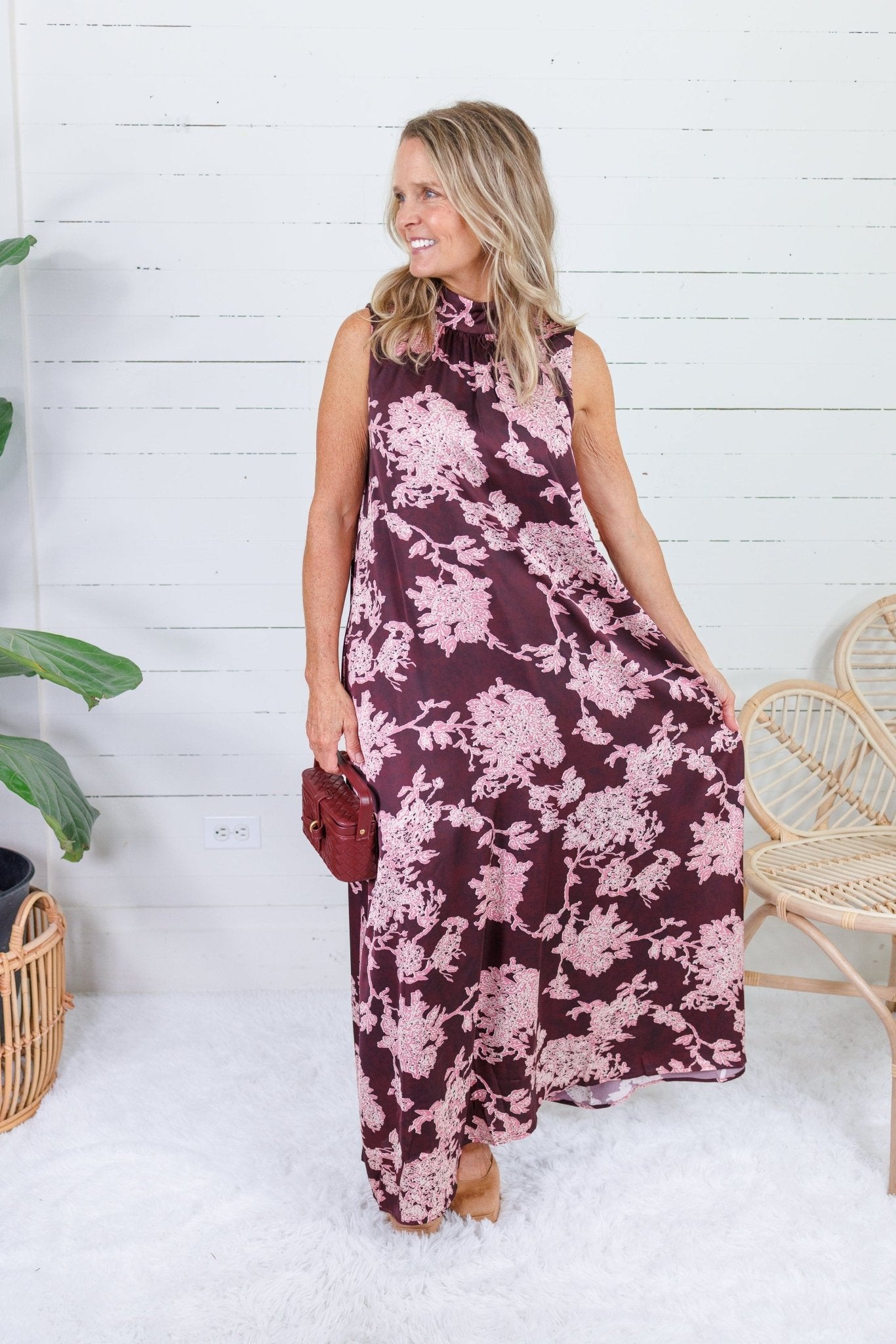 Lorelei Burgundy Abstract Floral Maxi Dress