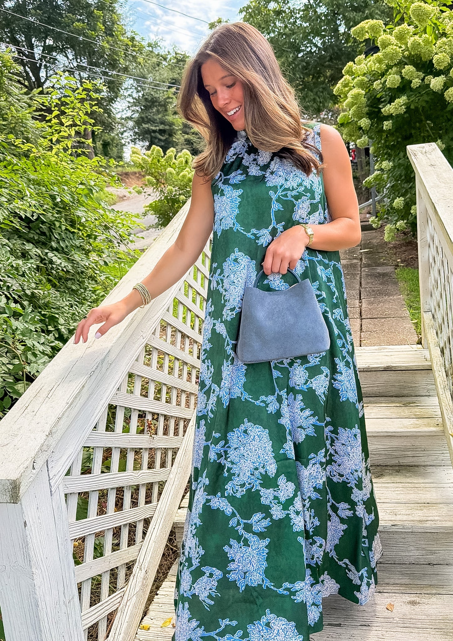 Lorelei Pine Abstract Floral Maxi Dress