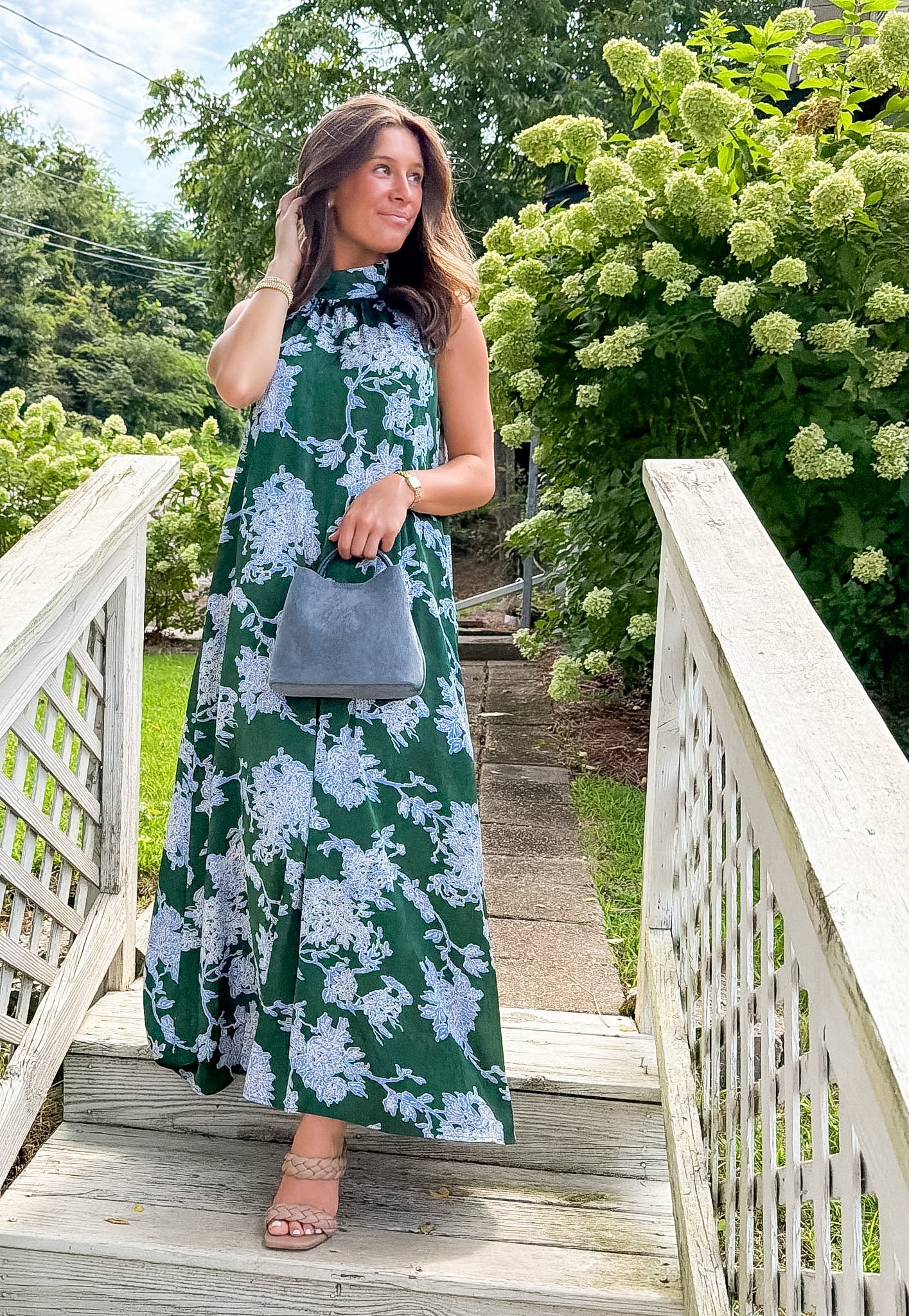 Lorelei Pine Abstract Floral Maxi Dress