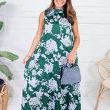 Lorelei Pine Abstract Floral Maxi Dress