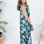 Lorelei Pine Abstract Floral Maxi Dress