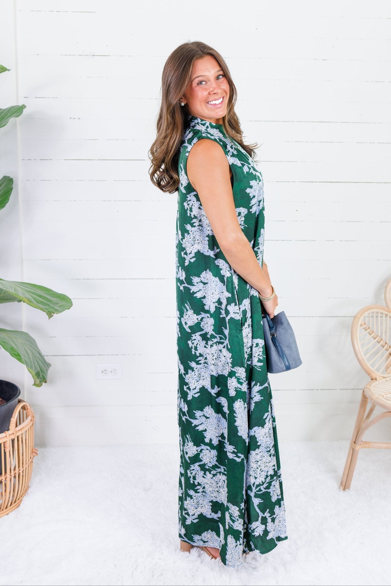 Lorelei Pine Abstract Floral Maxi Dress