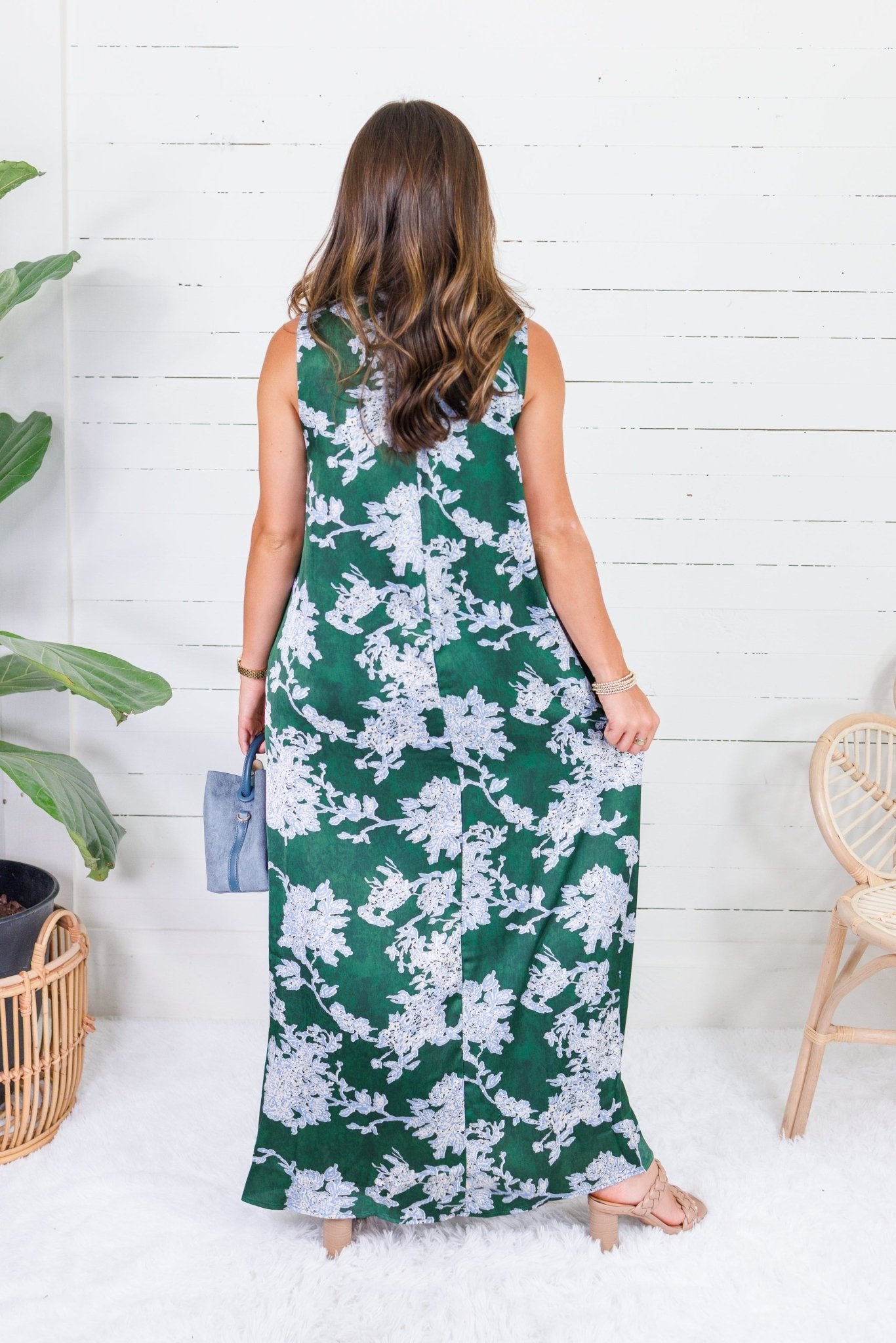 Lorelei Pine Abstract Floral Maxi Dress